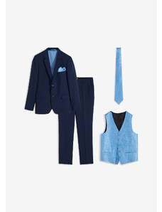 bonprix Svadobný oblek Slim Fit (5-dielny): sako, nohavice, vesta, kravata, šatka, farba modrá