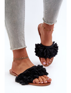 Kesi Women's flat slippers with fringe, black Rialle
