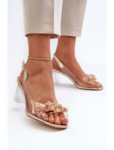 Kesi Transparent high-heeled sandals with gold D&A embellishments