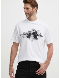 Bavlnené tričko Karl Lagerfeld pánske, biela farba, s potlačou, 542224.755148