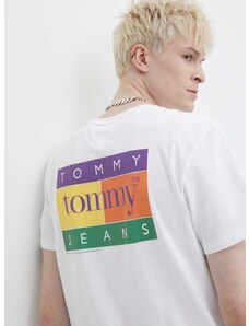 Bavlnené tričko Tommy Jeans pánske,biela farba,s potlačou,DM0DM19171