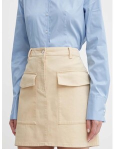 Rifľová sukňa HUGO béžová farba,mini,rovný strih,50510887