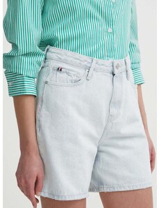 Rifľové krátke nohavice Tommy Hilfiger dámske,jednofarebné,vysoký pás,WW0WW41328