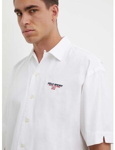 Bavlnená košeľa Polo Ralph Lauren pánska, biela farba, voľný strih, s klasickým golierom, 710945727