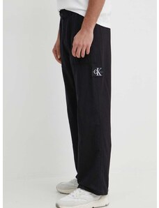 Nohavice s prímesou ľanu Calvin Klein Jeans čierna farba,rovné,J30J325126