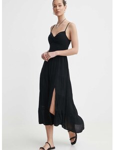 Šaty Hollister Co. čierna farba, midi, áčkový strih