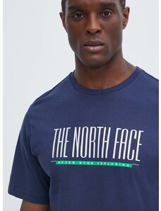 Bavlnené tričko The North Face pánske, tmavomodrá farba, s potlačou, NF0A87E78K21