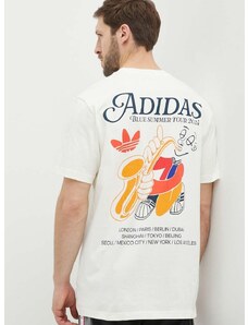 Bavlnené tričko adidas Originals pánske, béžová farba, s potlačou, IS2937