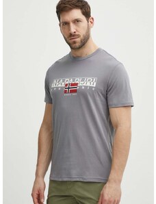 Bavlnené tričko Napapijri S-Aylmer pánske, šedá farba, s potlačou, NP0A4HTOH581
