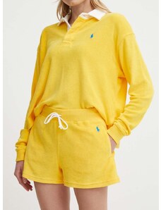 Šortky Polo Ralph Lauren dámske, žltá farba, jednofarebné, vysoký pás, 211936222