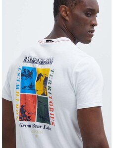 Bavlnené tričko Napapijri S-Gras pánske, biela farba, s potlačou, NP0A4HQN0021