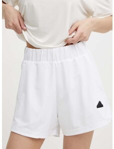 Šortky adidas Z.N.E dámske, biela farba, s nášivkou, vysoký pás, IN9481