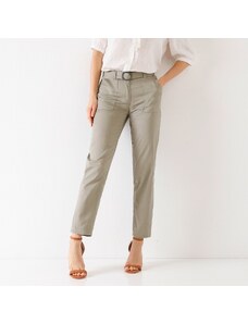 Blancheporte Rovné nohavice s opaskom na kovovú sponu, twilové khaki 040
