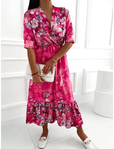 Dlhé kvetované šaty Mariel - ružové magenta