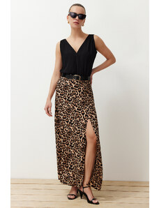 Trendyol Collection Viacfarebná tkaná sukňa s leopardím vzorom