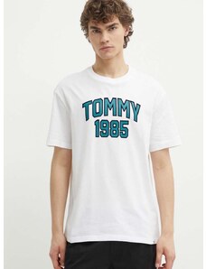 Bavlnené tričko Tommy Jeans pánske,biela farba,s potlačou,DM0DM18559