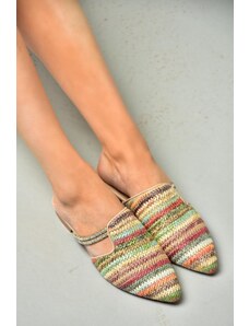Fox Shoes 17 Detailné dámske papuče z farebného slameného kameňa
