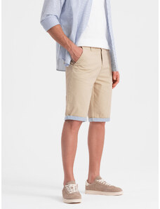 Ombre Clothing Pánske chinos šortky s džínsovým lemom - pieskové V10 W421