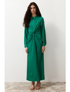 Trendyol Modest Smaragdovo zelené predné tkané šaty s uzlom a zipsom