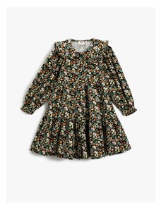 Koton Kvetinové šaty baby golier s dlhým rukávom volánikové manžety elastická vrstvená bavlna s gombíkmi