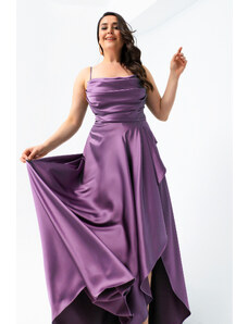 Lafaba Dámske saténové večerné šaty na promócie Lavender Flounce Slit Plus Size
