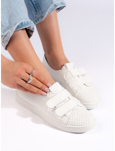 Shelvt Women's white sneakers with velcro