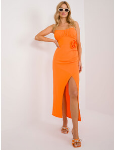 ITALY MODA Oranžové spoločenské šaty s ramienkami s aplikáciou ruže