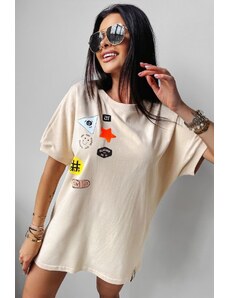 O\'la Voga Ola Voga dámske béžové bavlnené oversize tričko s potlačou