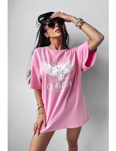 O\'la Voga Ola Voga dámske ružové bavlnené oversize tričko s potlačou