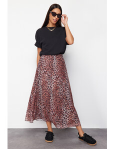 Trendyol Collection Hnedá sukňa s leopardím vzorom