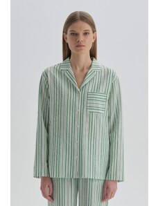 Dagi Zelený košeľový golier s pruhovaným bavlneným pyžamovým topom