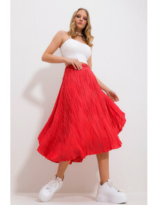Trend Alaçatı Stili Dámska koralová voľná sukňa s elastickou gumou v páse