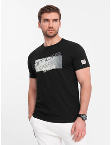 Ombre Clothing Pánske bavlnené tričko s logom - čierne V2 OM-TSPT-0139