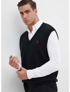 Bavlnená vesta Polo Ralph Lauren čierna farba, teplý, 710A33366