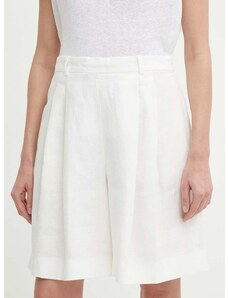 Ľanové šortky Polo Ralph Lauren biela farba, jednofarebné, vysoký pás, 211935393