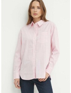 Bavlnená košeľa Lauren Ralph Lauren dámska, ružová farba, voľný strih, s klasickým golierom, 200932627