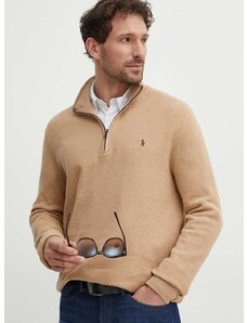Bavlnený sveter Polo Ralph Lauren hnedá farba,tenký,s polorolákom,710932304