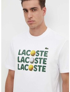 Bavlnené tričko Lacoste pánsky, biela farba, s potlačou