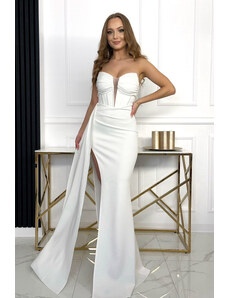 Paris Style Biele šaty s vysokým rozparkom Ariel