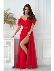 Bicotone Červené dlhé tylové šaty Grace