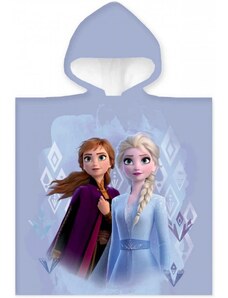 ZorluTeks Dievčenské plážové pončo - osuška s kapucňou Ľadové kráľovstvo - Frozen - motív Anna a Elsa - 100% bavlna - 50 x 100 cm