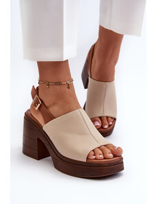 Basic Dámske béžové sandále z ekologickej kože na masívnej podrážke s podpätkom