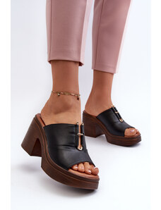 Kesi Women's eco leather slippers with platform and block, black Dafira