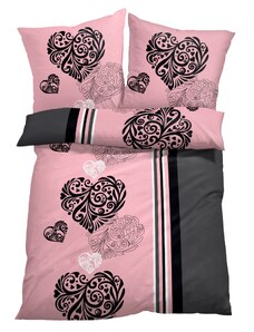 bonprix Posteľná bielizeň so srdiečkami, farba ružová, rozm. 80/80cm, 135/200cm