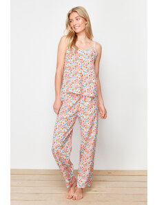 Trendyol Collection Tkaná pyžamová súprava s farebnými kvetinovými šnúrkami