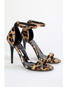 Shoeberry Dámske lesklé topánky na podpätku s jedným remienkom Lina Leopard