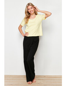 Trendyol Collection Žltá súprava pleteného pyžama so šnúrkou zo 100 % bavlny