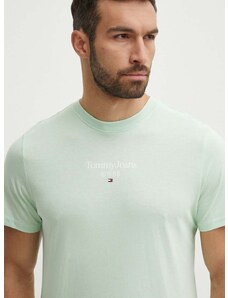 Bavlnené tričko Tommy Jeans pánsky,zelená farba,s potlačou,DM0DM18569