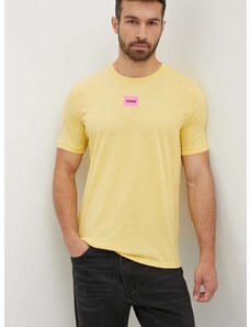 Bavlnené tričko HUGO pánsky,žltá farba,s nášivkou,50447978