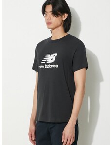 Bavlnené tričko New Balance Sport Essentials pánske, čierna farba, s potlačou, MT41502BK